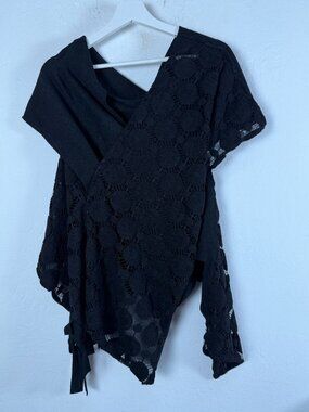 Vanite Couture Womens Black Lace Cowl Neck Asymmetric Wrap Top Blouse Small New